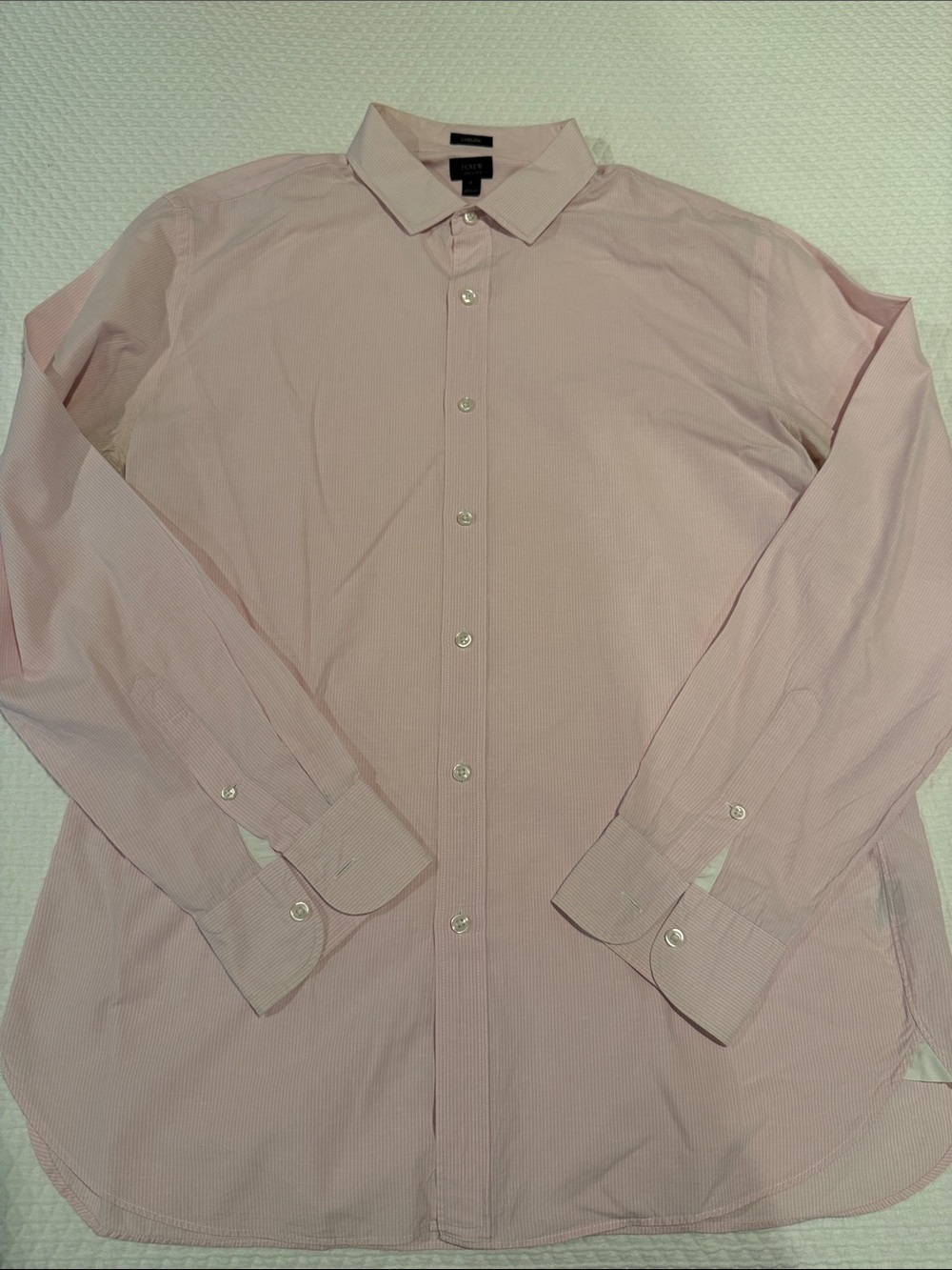 J Crew Men's Light Pink Stripe Long-Sleeve Dress Shirt 120’s 2 Ply